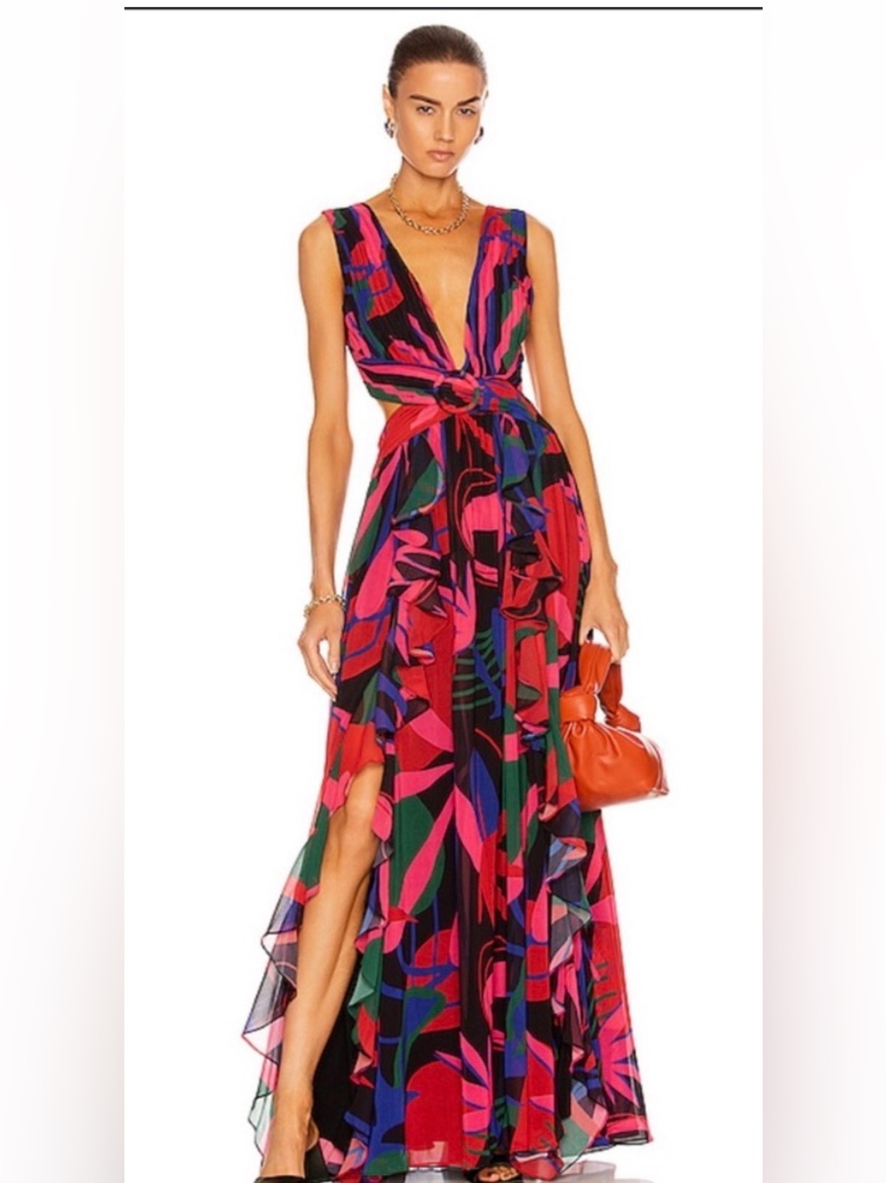 PatBO Pink & Black Floral Twist Maxi Dress